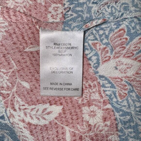 Daniel Rainn Pink Blue Print Sleeveless Boho Peasant Tank Top Size LG/XL Coastal - Picture 8 of 9